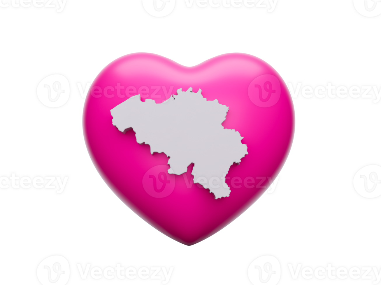 3d Pink Heart With 3d White Map Of Belgium, 3d Illustration png