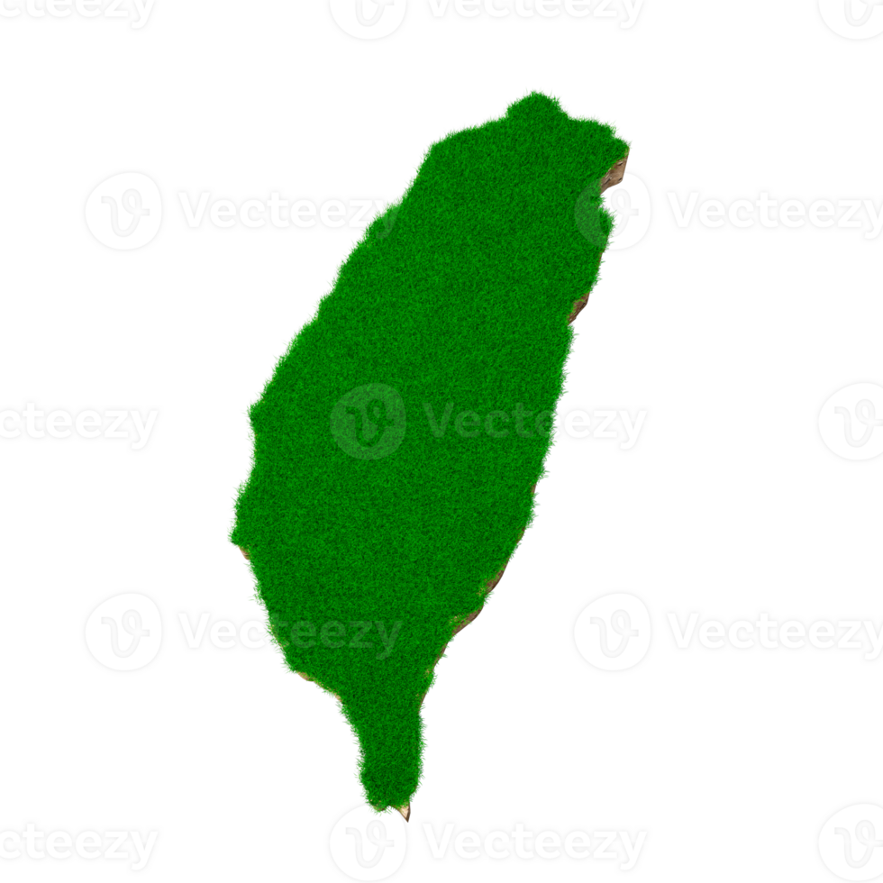 Taiwan Map soil land geology cross section with green grass and Rock ground texture 3d illustration png