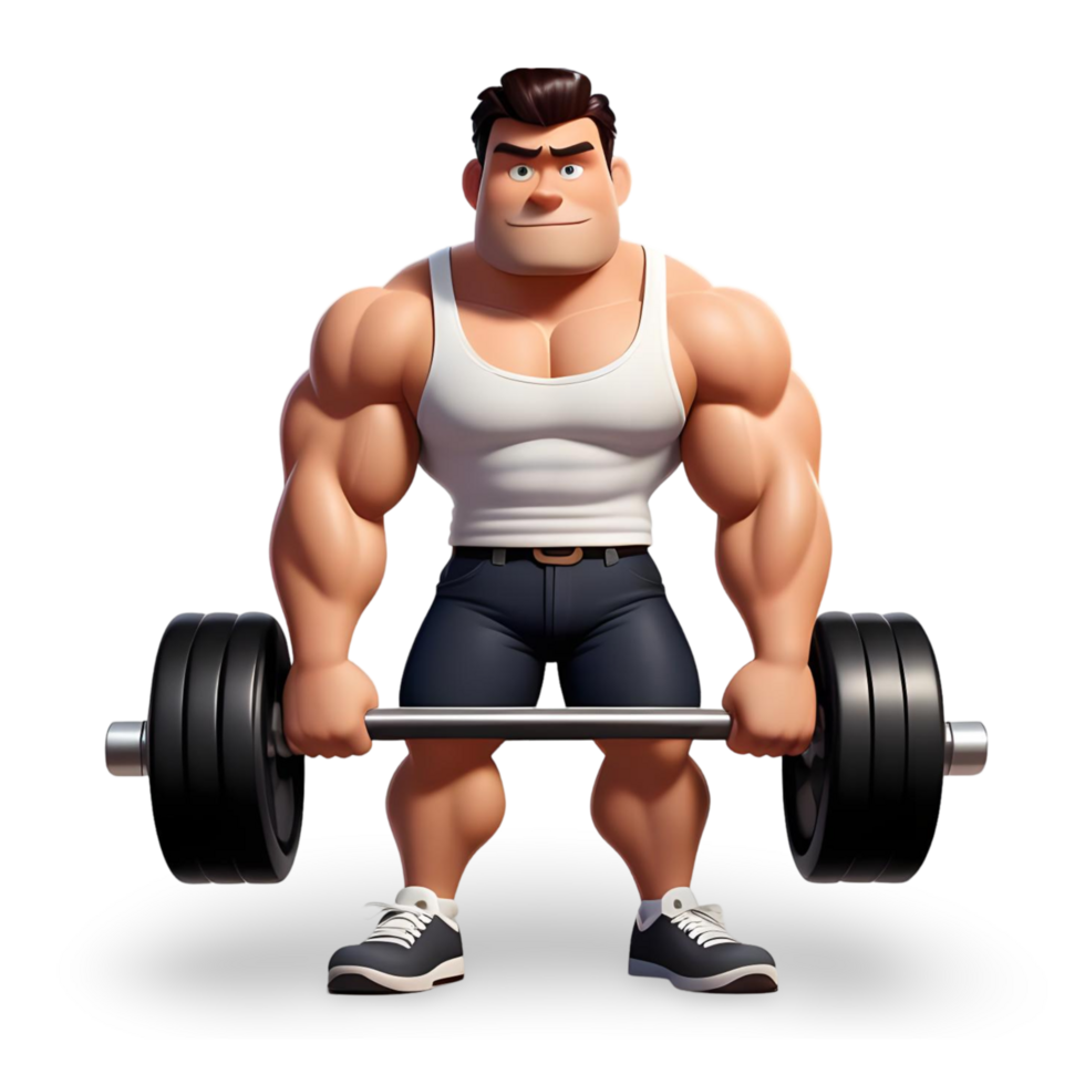 a cartoon man with a barbell bodybuilding png