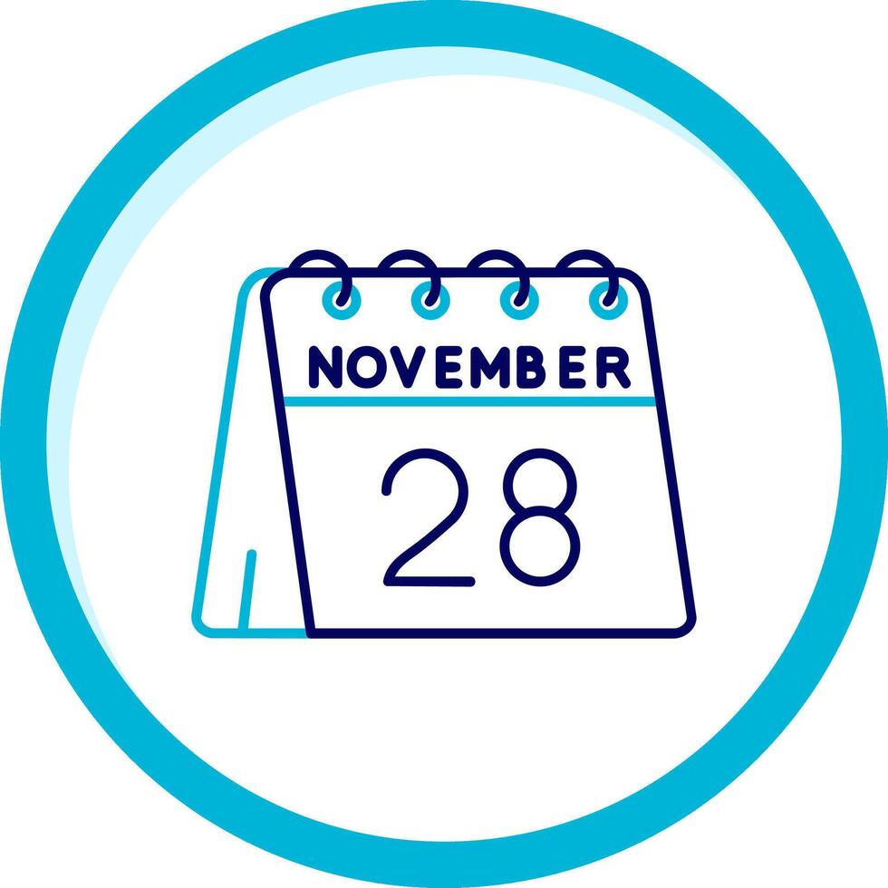 28 de noviembre dos color azul circulo icono vector