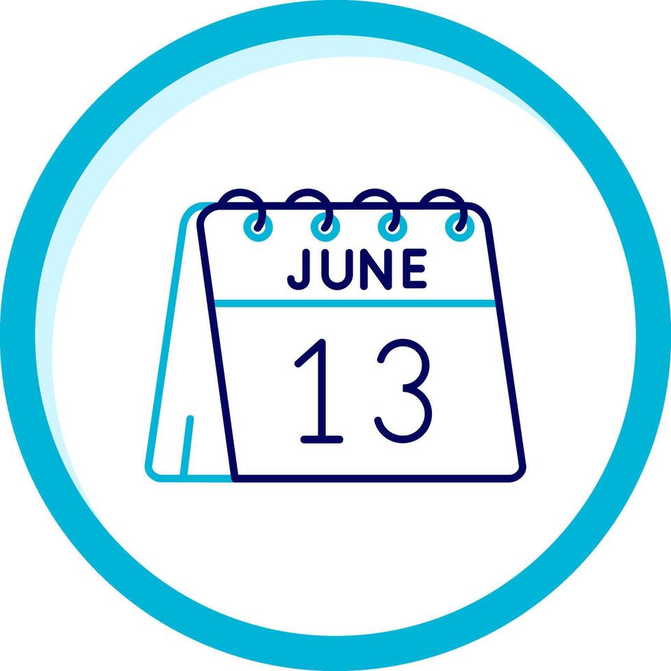13 de junio dos color azul circulo icono vector