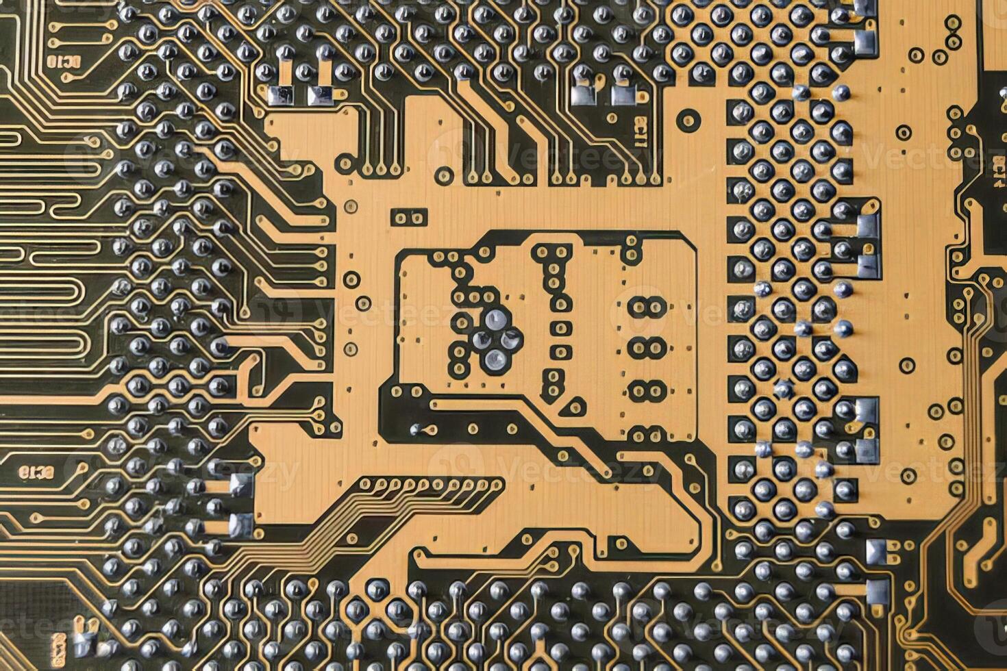 Computer processor and motherboard, microchip details close view. Hi-tech innovation background photo
