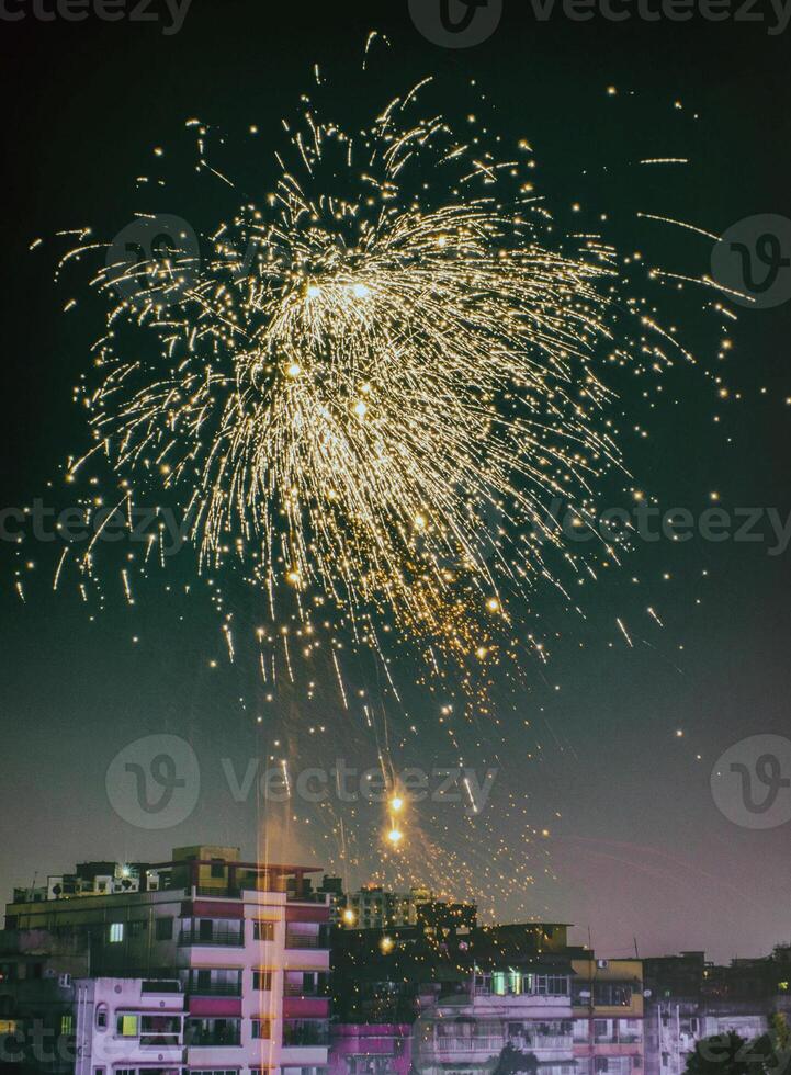 Fireworks background. New Year, Christmas of birthday celebration. Festive mood photo