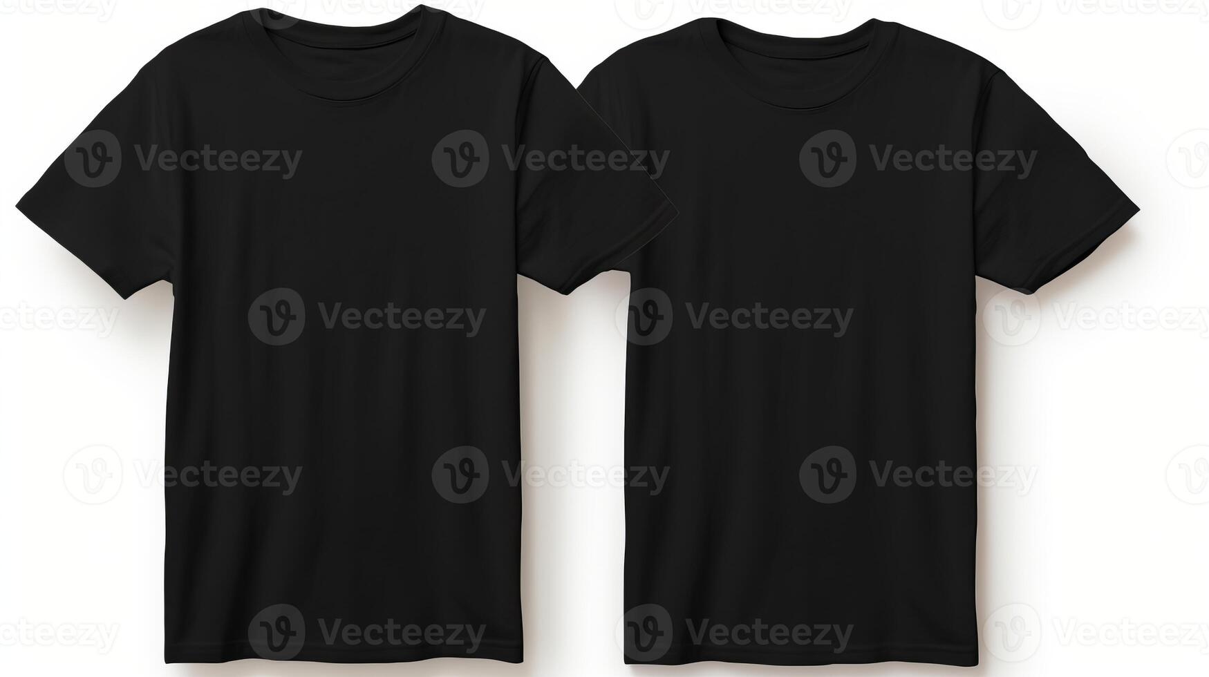 AI generated Black t shirt mockup template, front and back view, for design print and clothing presentation photo