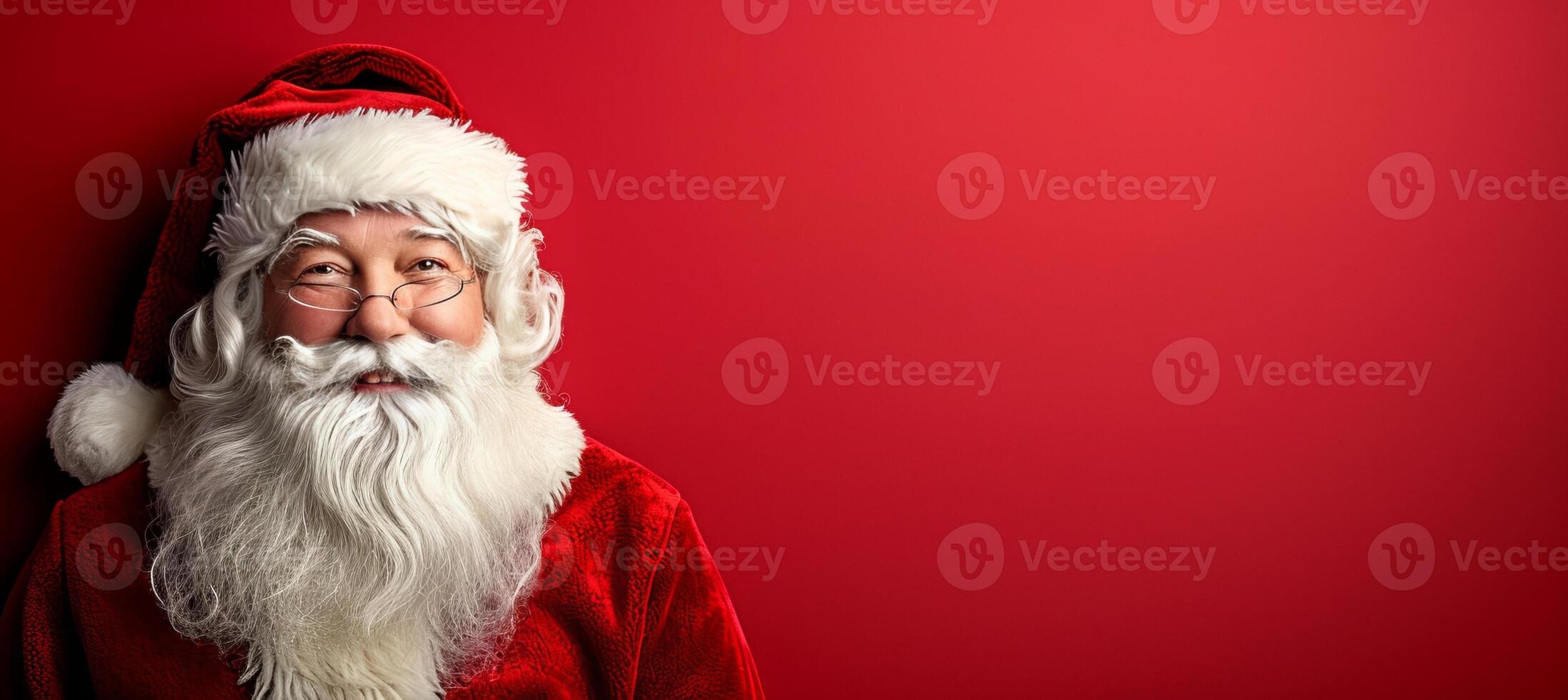 AI generated Crazy santa claus wearing red costume on isolated red background with copy space for text placement photo