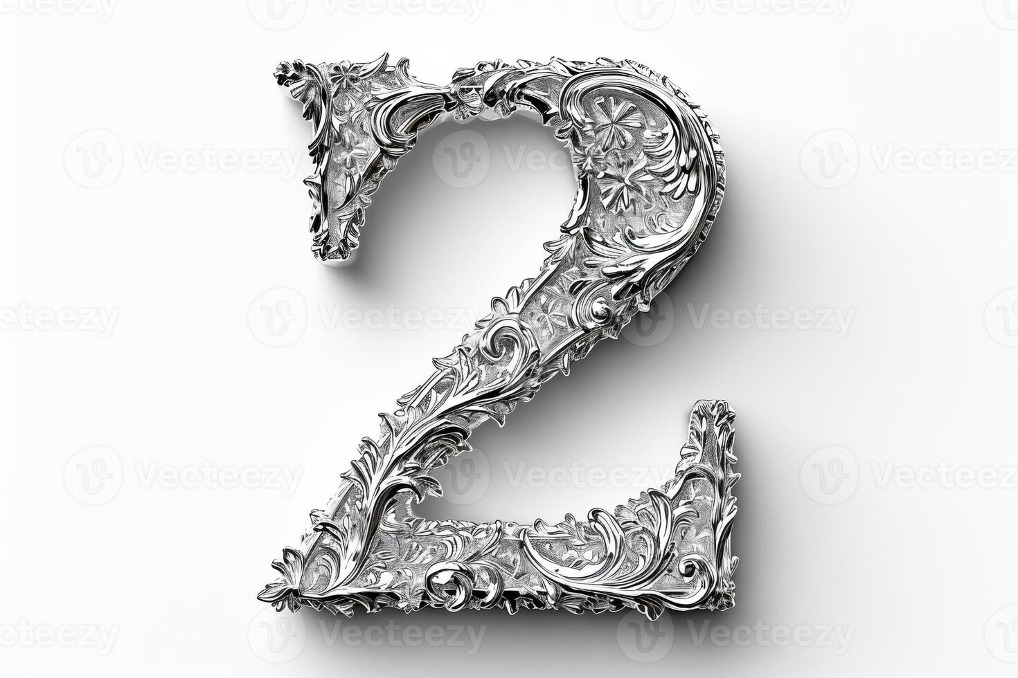 AI generated Number 2 in bold white font on clean white background for graphic design and numerical concepts photo