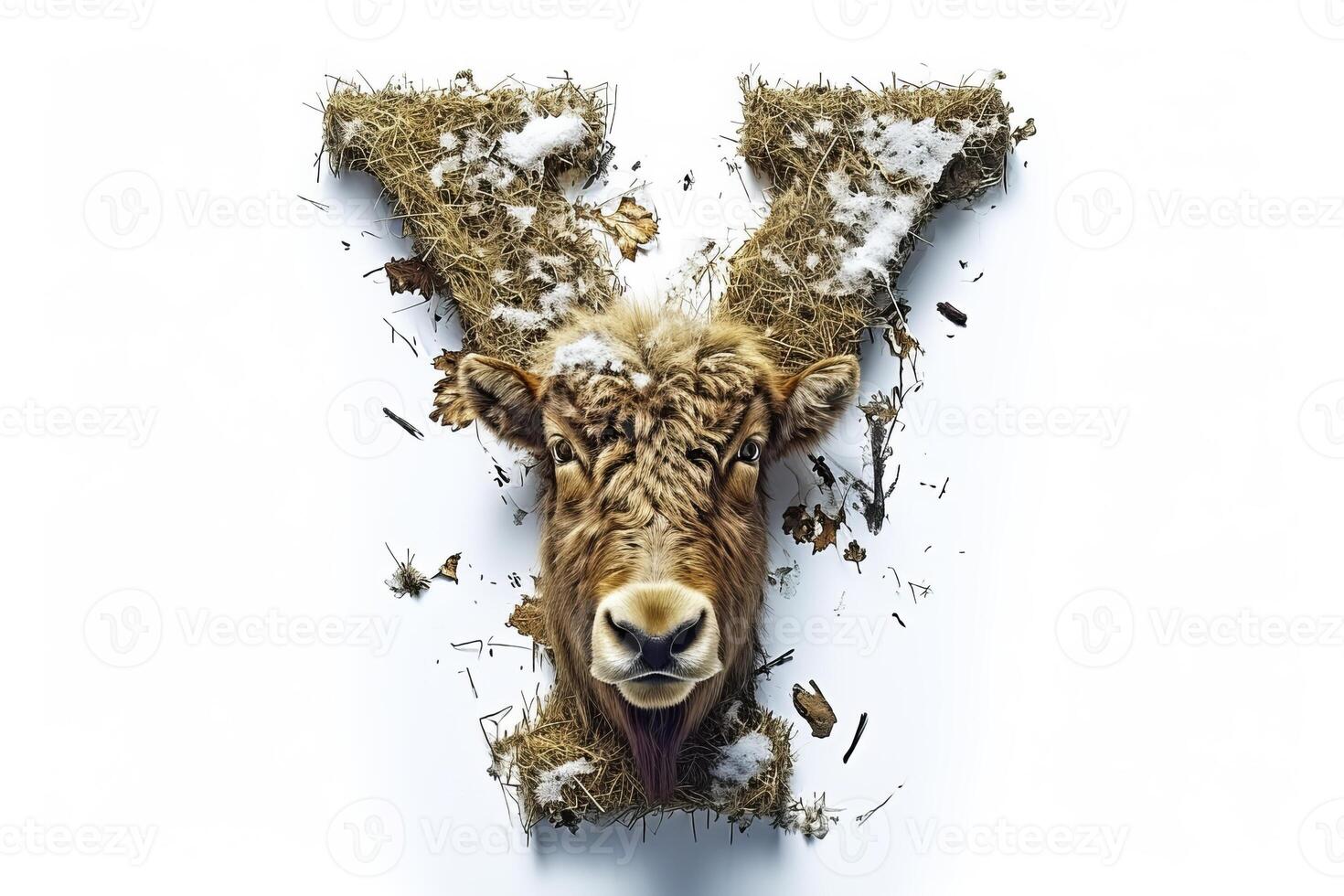 AI generated Detailed illustration of letter  y  with a majestic yak head, isolated on a clean white background. photo