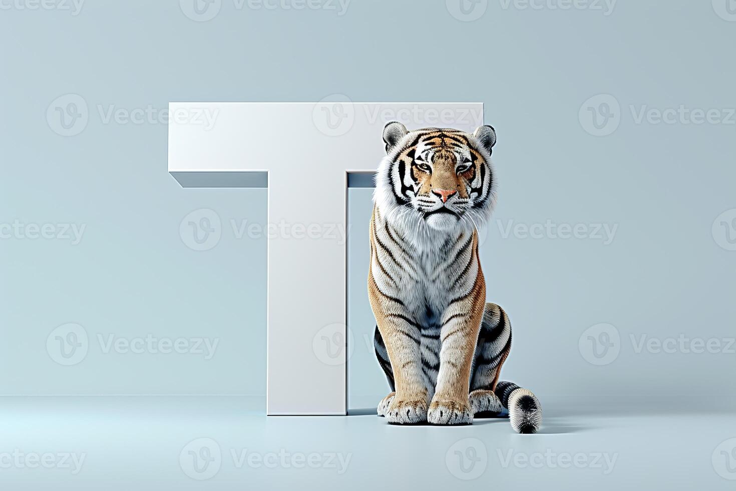 AI generated Tiger head shaped letter  t  isolated on white background with bold and striking design photo