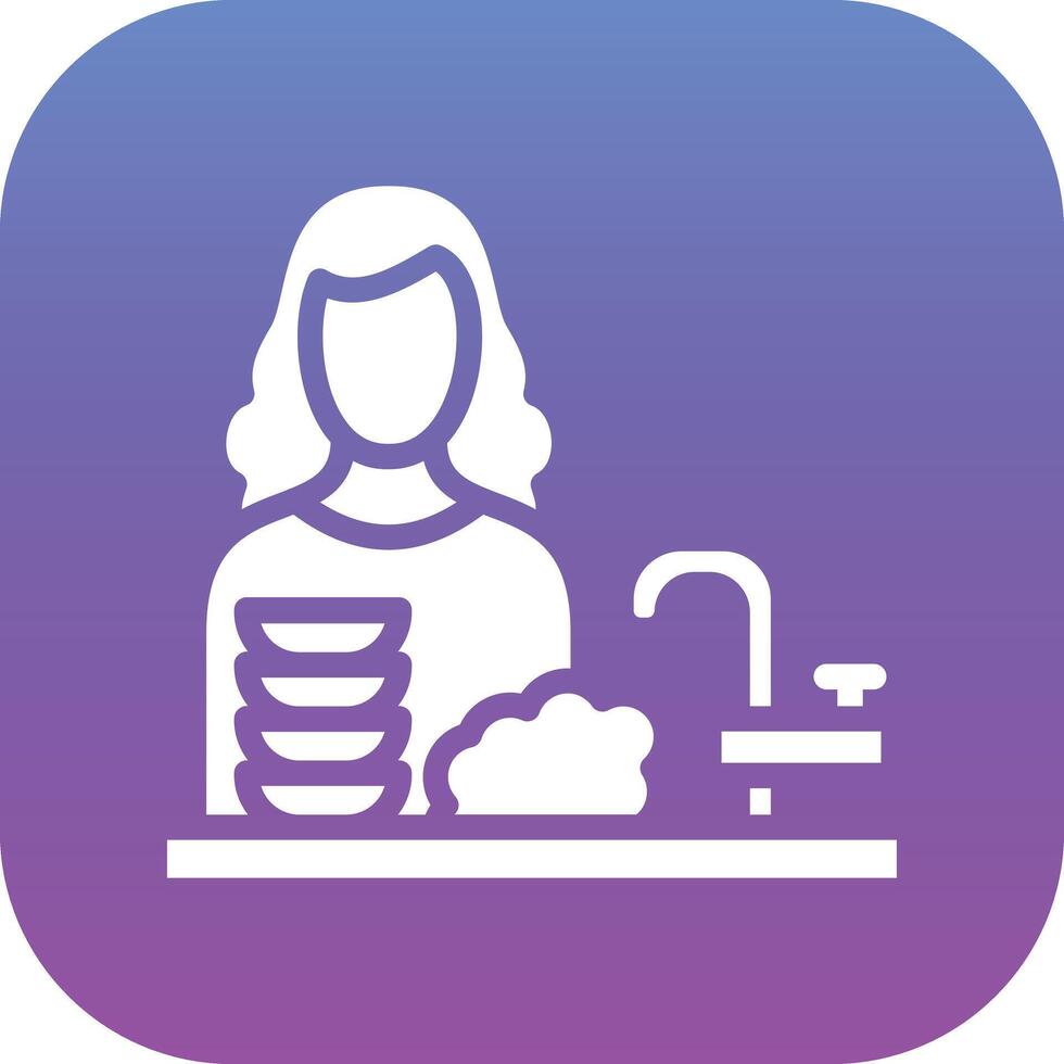 Woman Washing Dishes Vector Icon