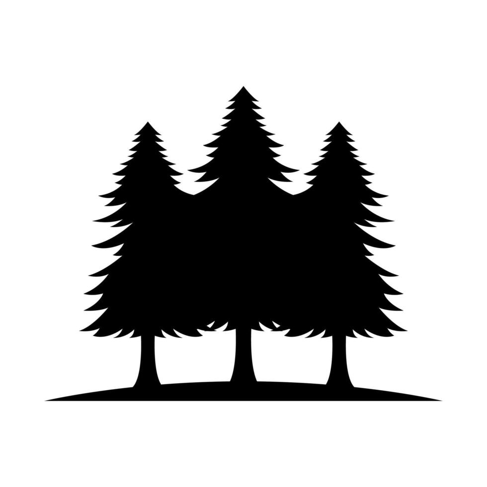Larch or spruce silhouette, evergreen tree, black silhouette isolated on white background. vector