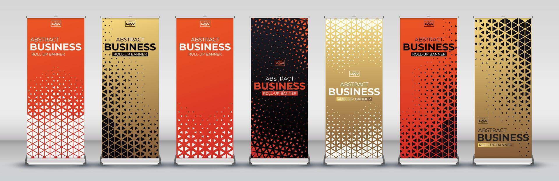 Business roll up banner design for business events, annual meetings, presentations, marketing, promotions, with red, blue, green, orange, Yellow, pink and purple print ready colors vector