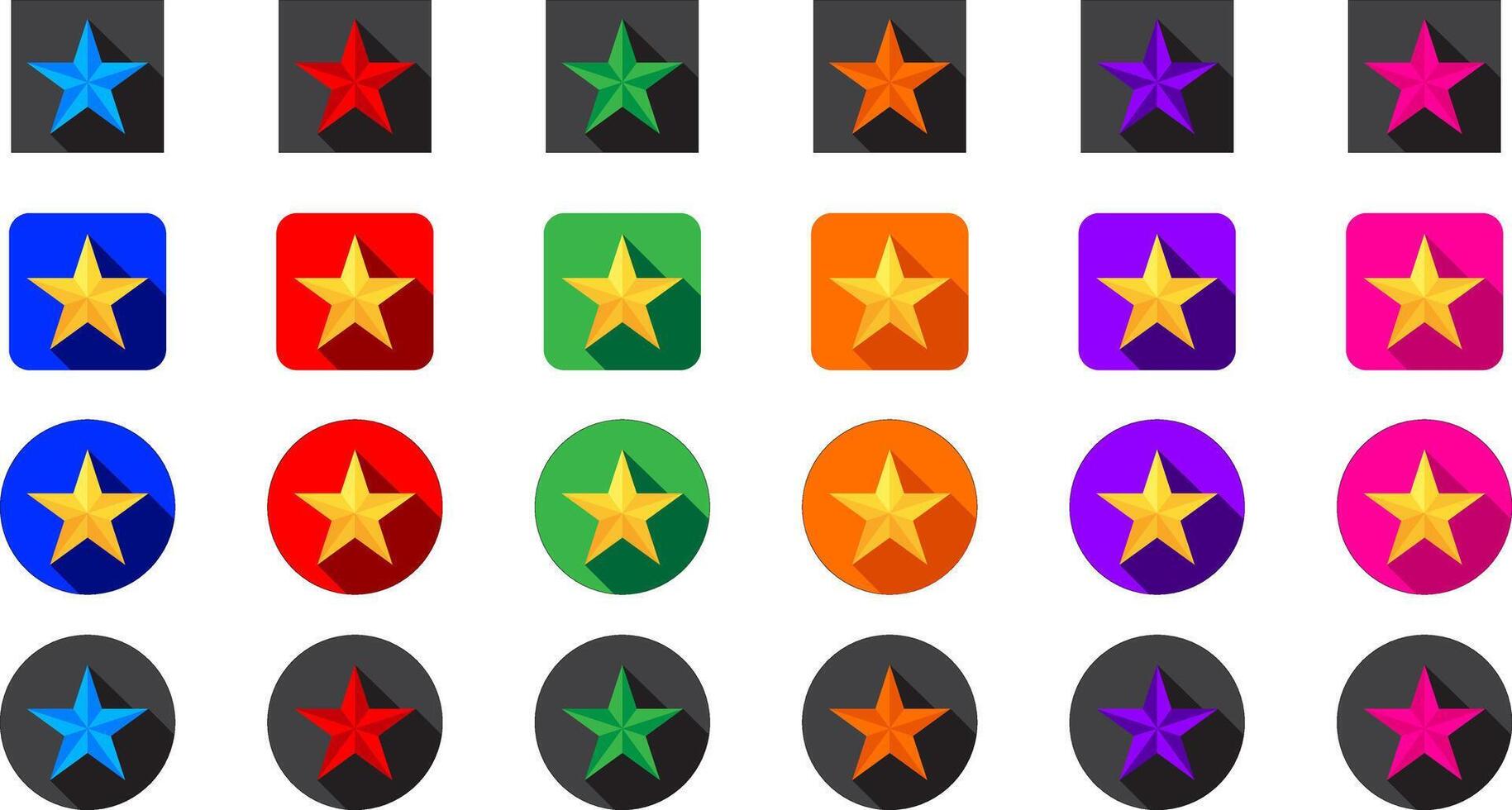 Gold and colorful star in circle and rectangle in blue, red, green, orange, purple, and pink colors with dark shadow vector