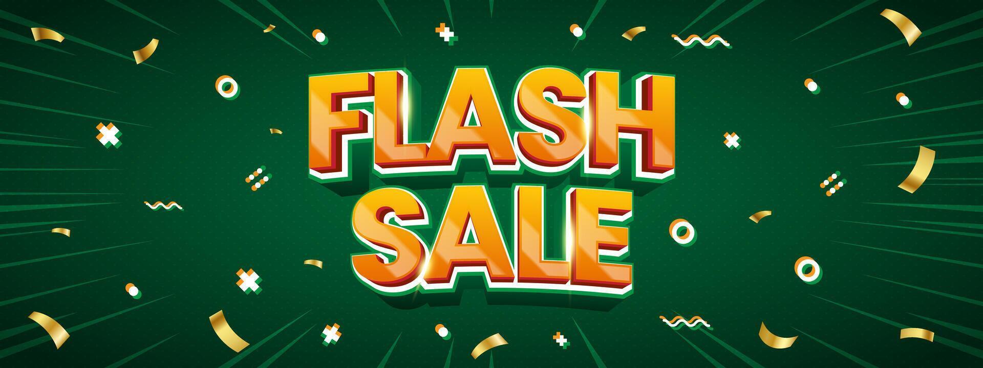 Flash Sale Shopping banner template with 3D text and gold confetti for social media and website, Sale campaign, promotion and street shops vector