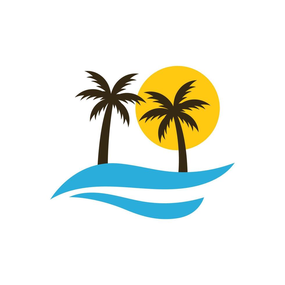 summer beach logo vector illustration. Sunset summer beach logo Vector