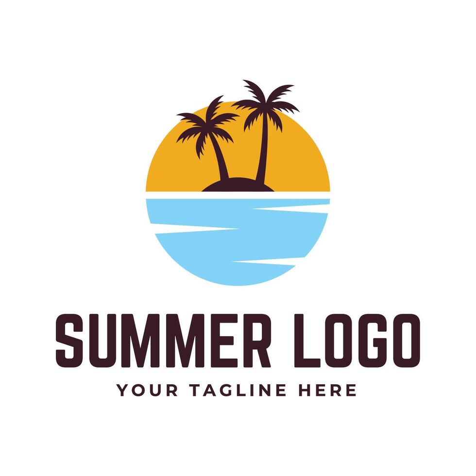 verano playa logo vector ilustración. puesta de sol verano playa logo vector