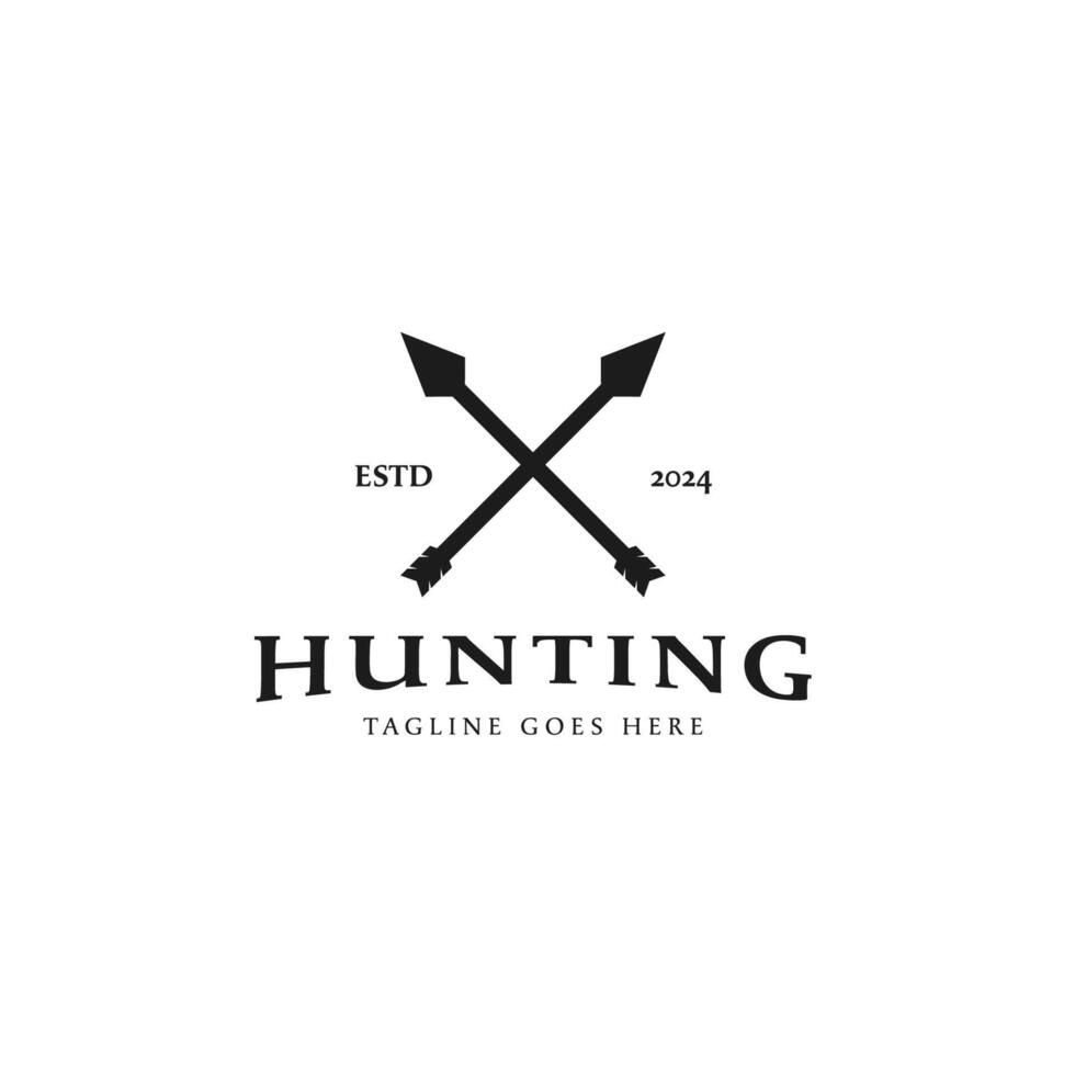 Clásico cruzado flechas para arquero caza etiqueta sello logo diseño concepto vector ilustración