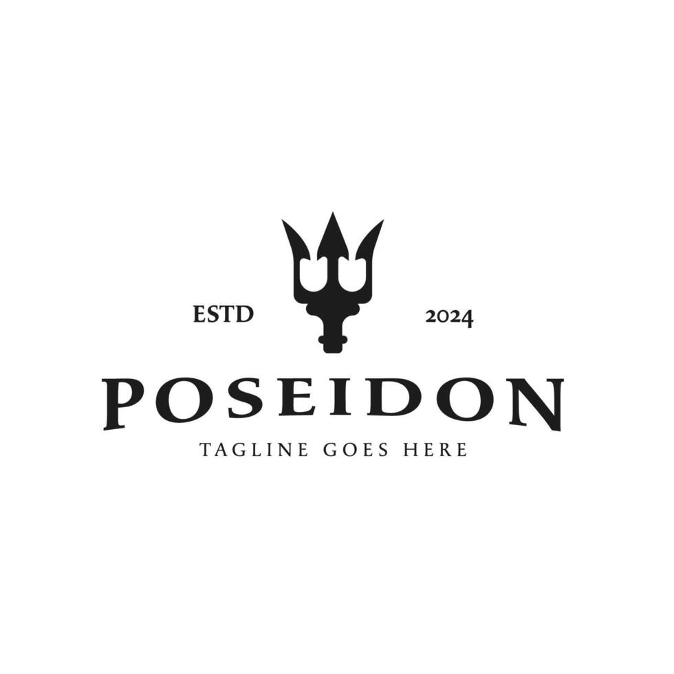 Clásico tridente arpón de Poseidón logo diseño concepto vector ilustración