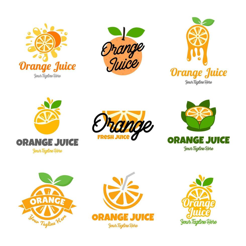 conjunto de vector naranja jugo logos en blanco antecedentes