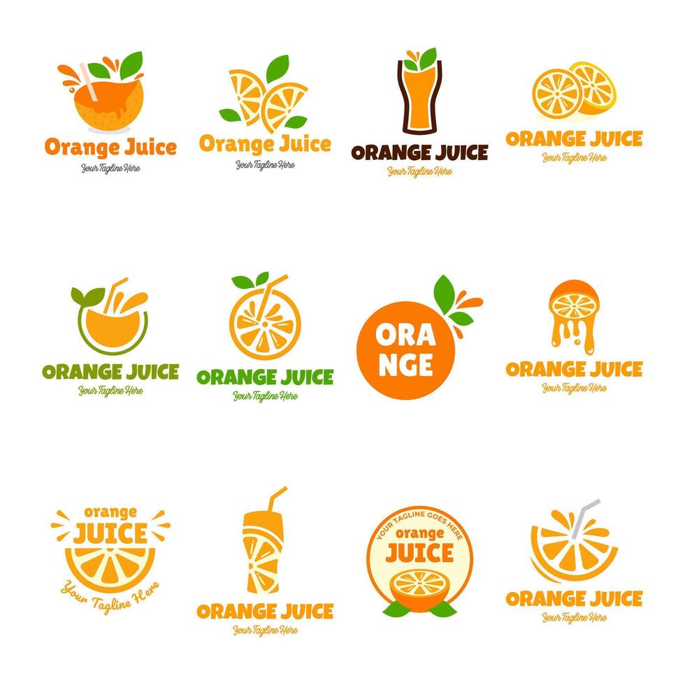 conjunto de vector naranja jugo logos en blanco antecedentes