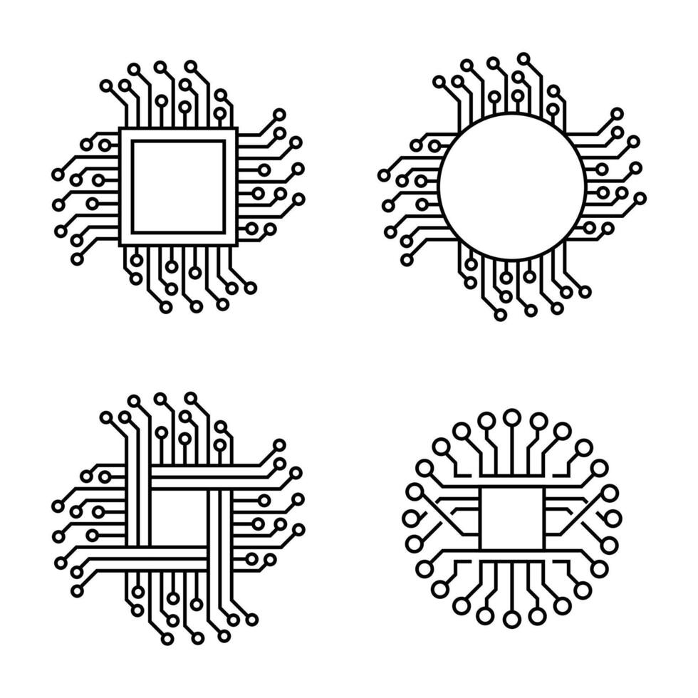 Micro chip icon set. Vector Illustration. Circuit board or electronic motherboard. lines and dots connect.