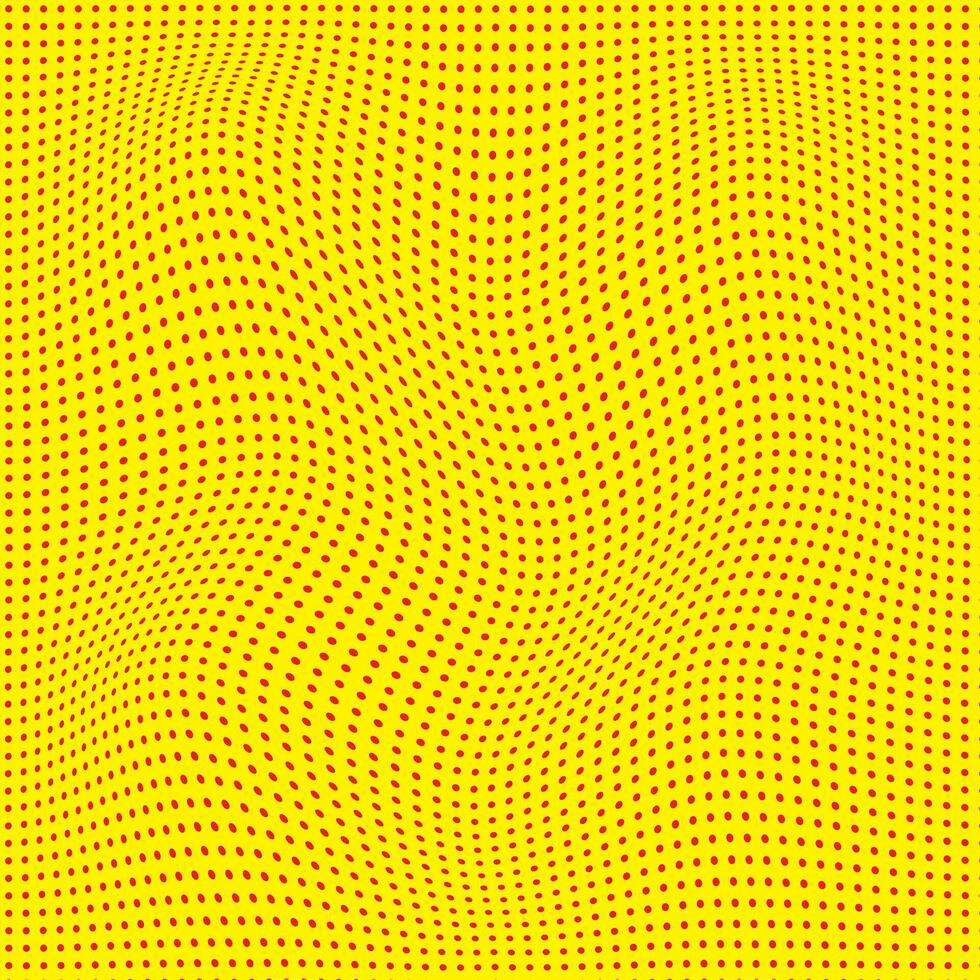 abstract small red color polka dot wavy distort pattern on yellow background vector