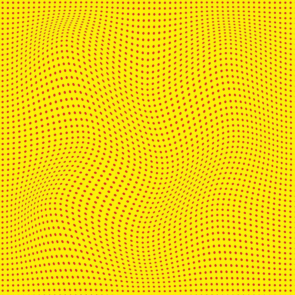 abstract small red color polka dot wavy distort pattern on yellow background vector