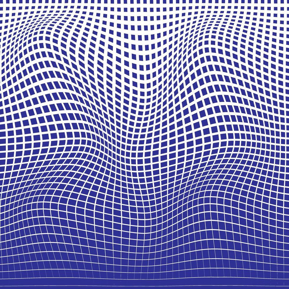 simple abstract blue color square blend halftone wavy distort pattern vector