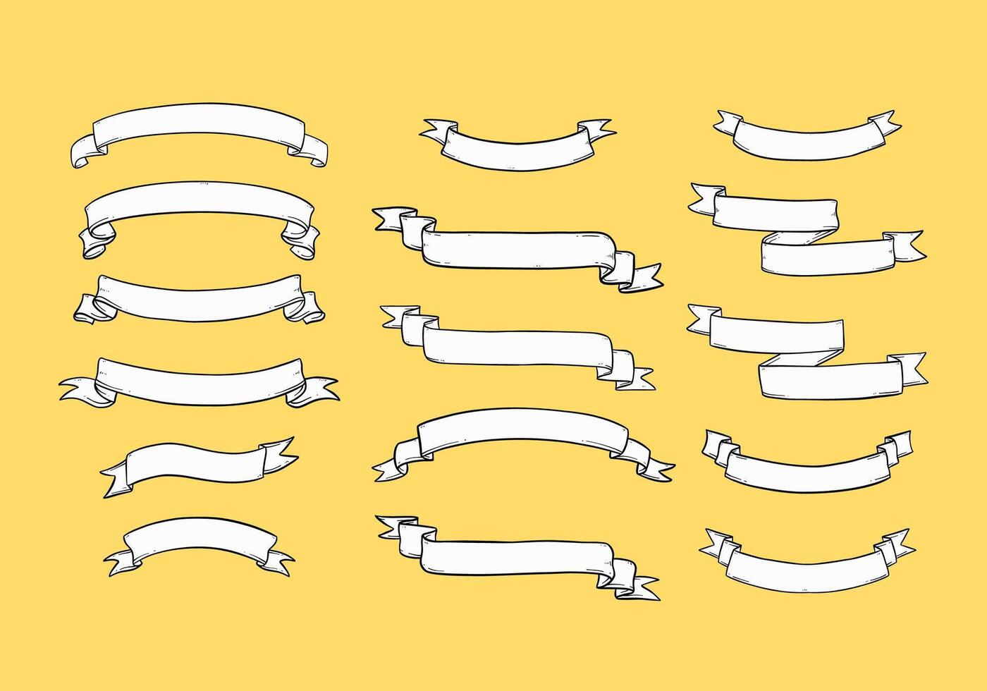 collection of hand drawn blank ribbon banner for text typography template. doodle empty ribbon banner vector
