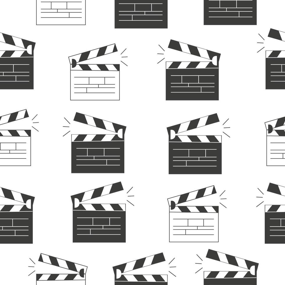 Seamless pattern with clappers for the movie. A firecracker for filmmaking. Board for a film set vector illustration isolated on white background.