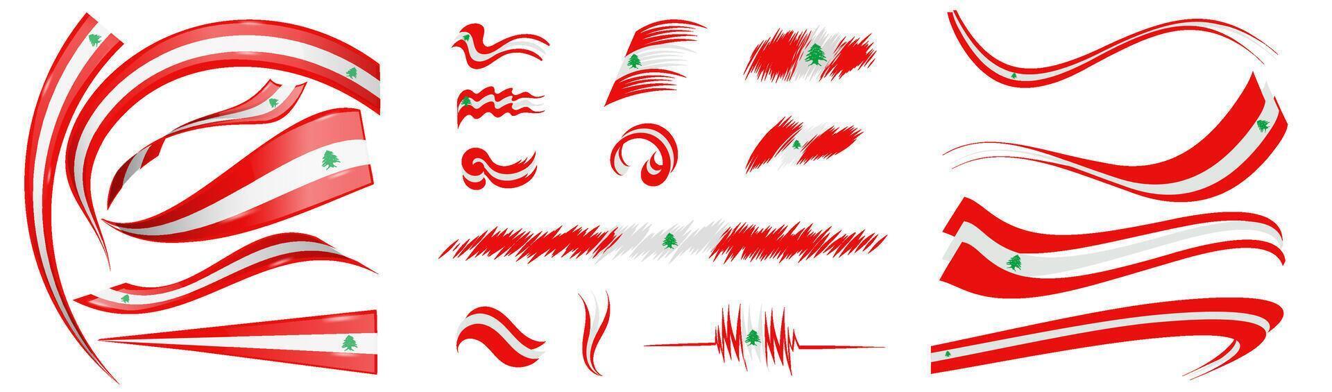 Lebanon flag set elements, vector illustration on a white background