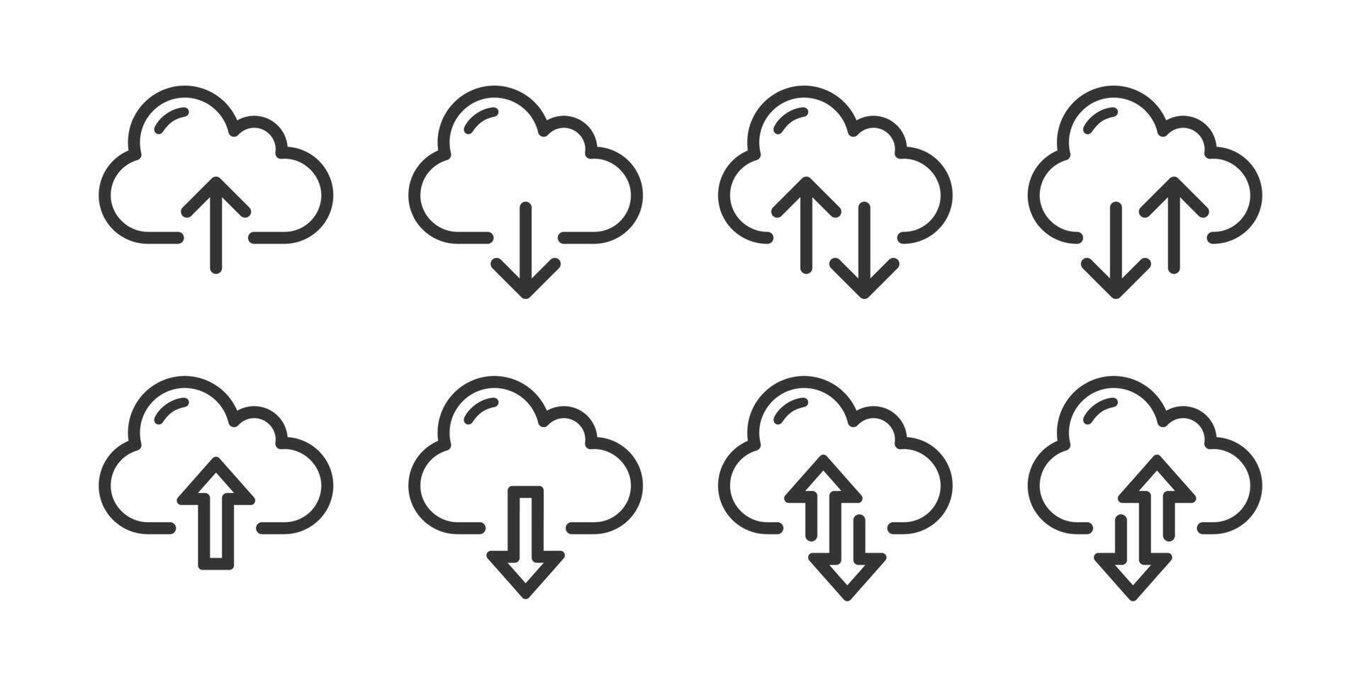 Cloud download and upload icons set. Upload download cloud arrow. Download symbol. vector