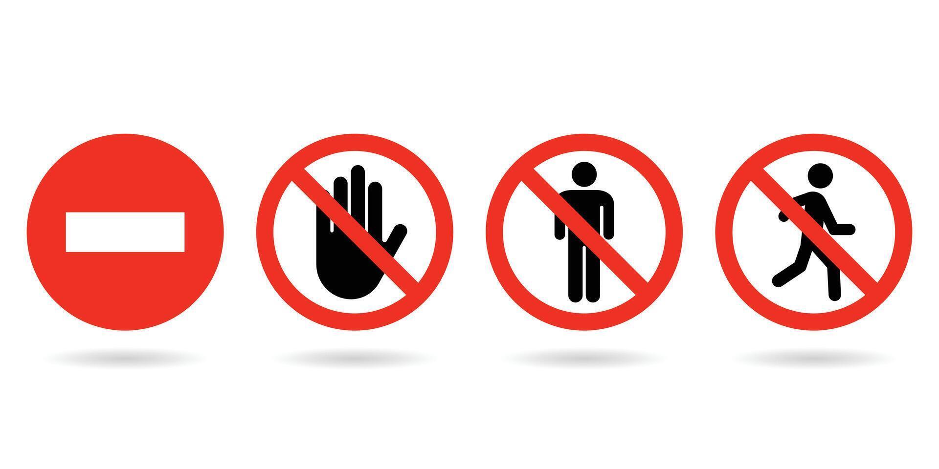 No entry sign. Stop signs collection. Prohibition sign Man stands, walk, and run. No entry. vector
