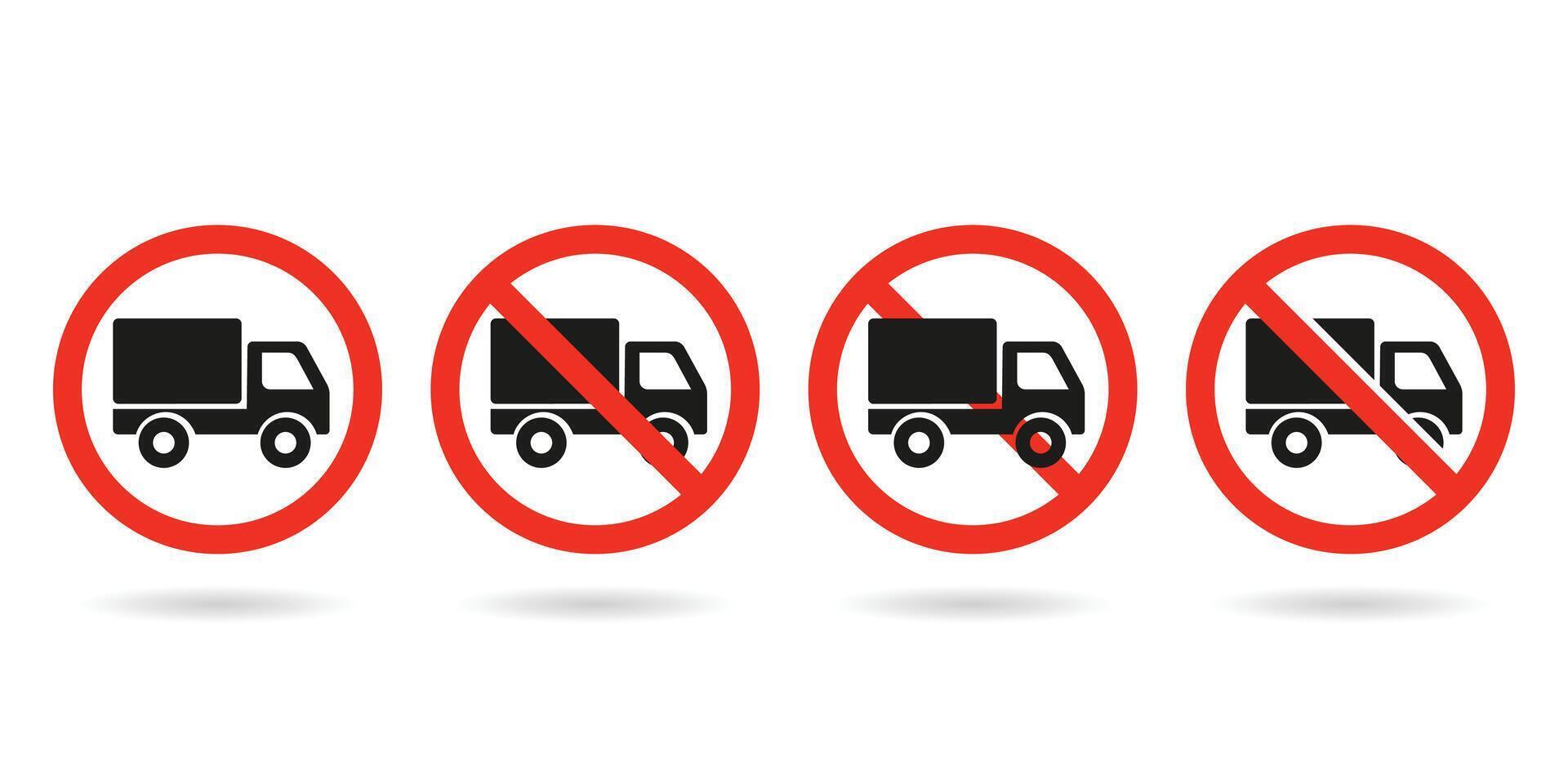 No truck icon set. Delivery truck prohibition sign. Courier prohibited sign. Vector Illustration