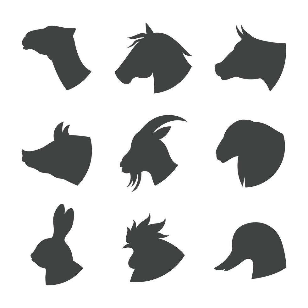 granja animal cabeza íconos conjunto vector ilustración