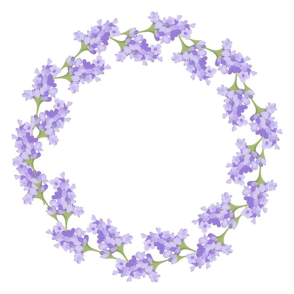 Wreath of lavender flowers. Element of purple delicate flowers for your design. Vector illustration isolated on white background.