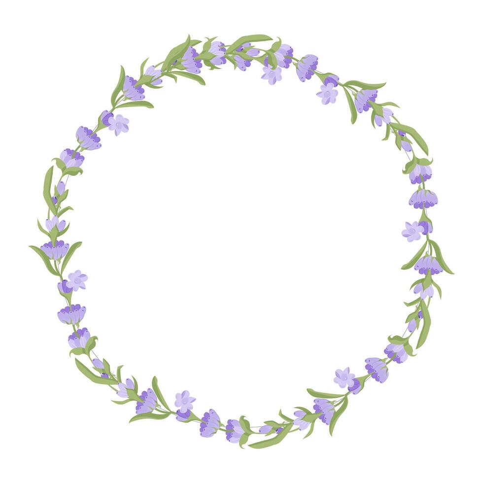 Wreath of lavender flowers. Element of purple delicate flowers for your design. Vector illustration isolated on white background.