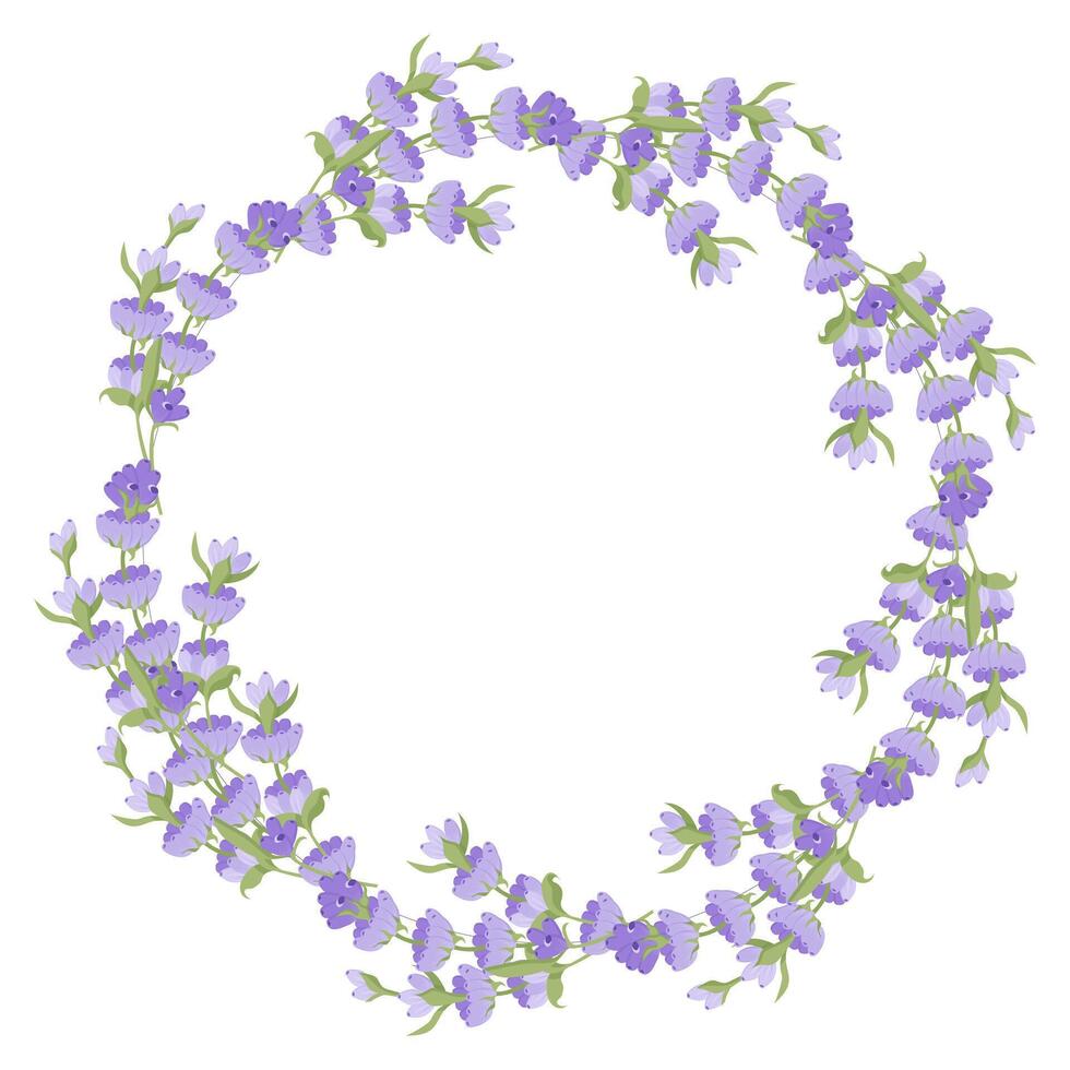 Wreath of lavender flowers. Element of purple delicate flowers for your design. Vector illustration isolated on white background.