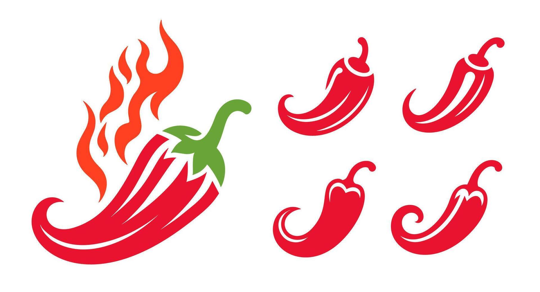 Chili peppers icons set. Flat vector logo style silhouettes.