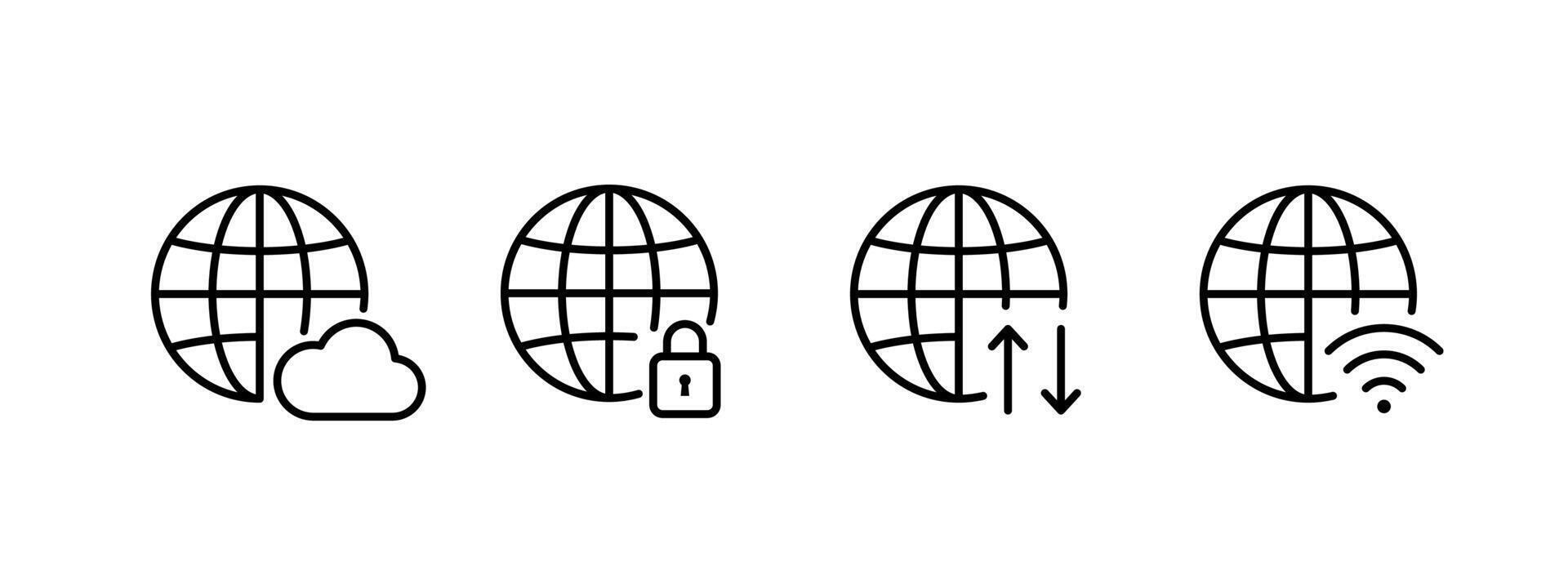 World globe icons. Cloud technology. Vector icons