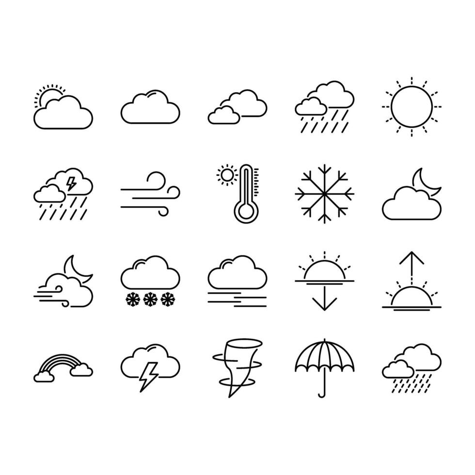 Sleek Black Line Weather Icons - Modern Vector Set