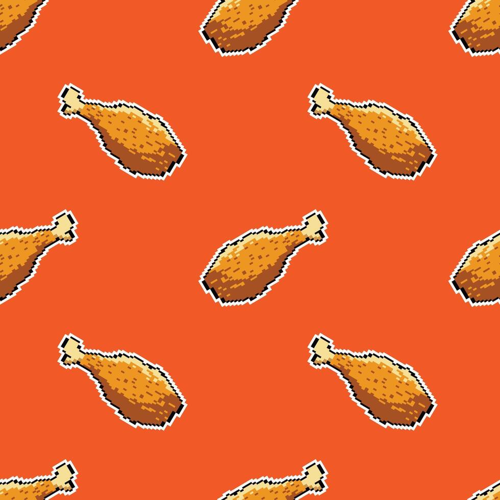pixel art retro fried chicken seamless pattern vector