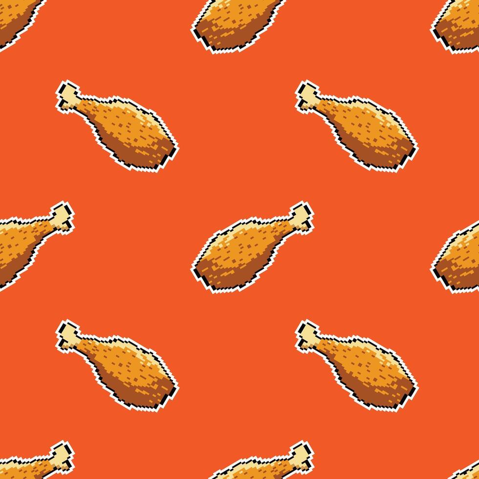 pixel art retro fried chicken seamless pattern vector