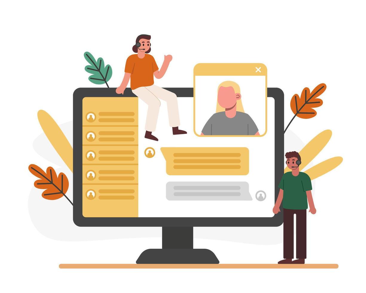 Young woman and man giving online consultations to clients vector