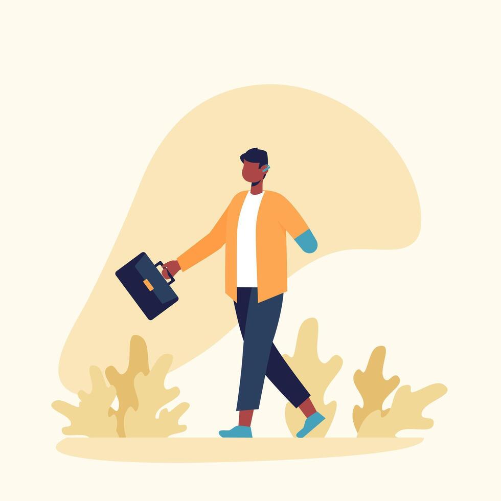 American man without hand walking outside, going to work vector