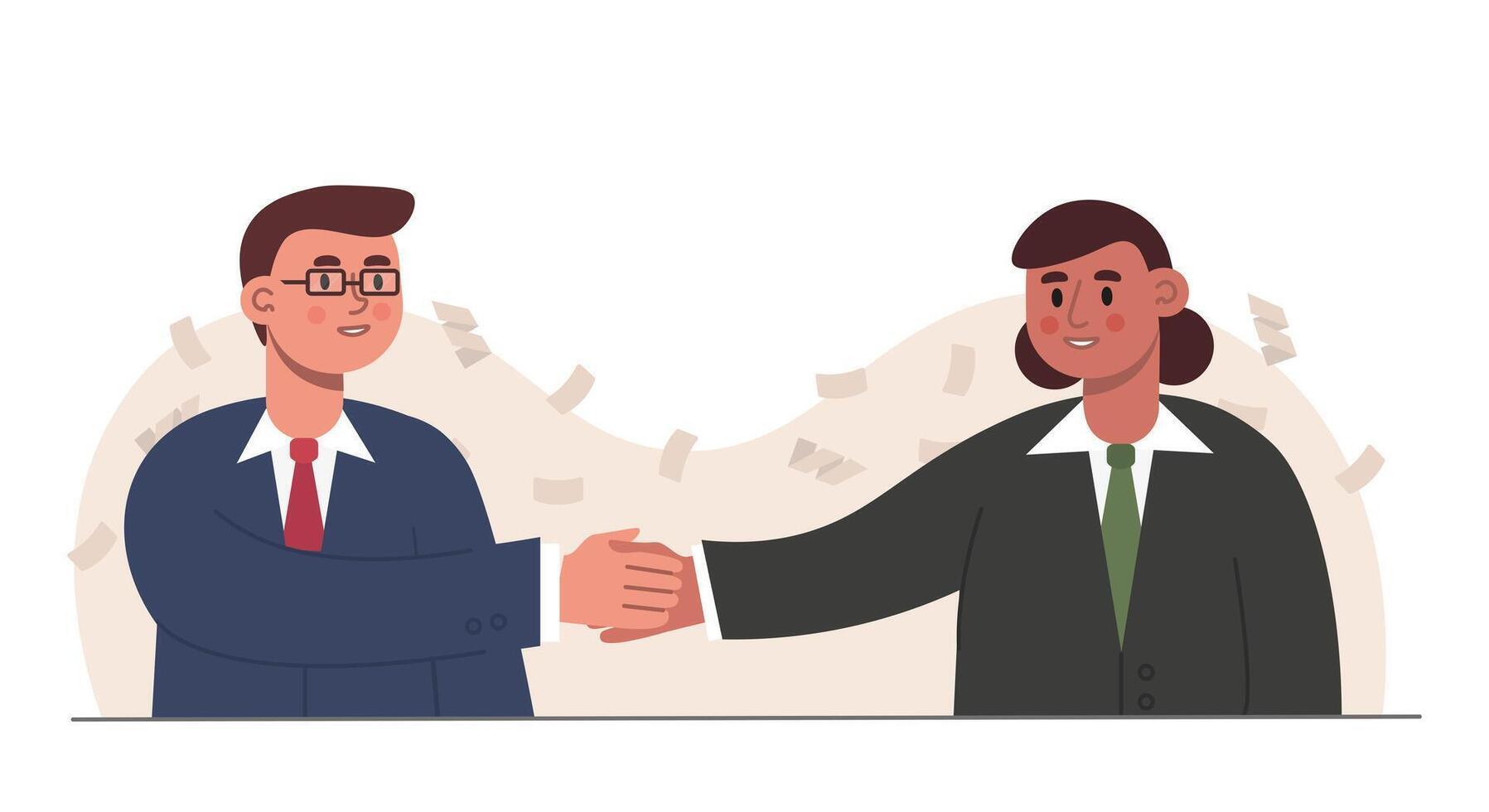 Successful business people in office clothes shaking hands with partnership vector