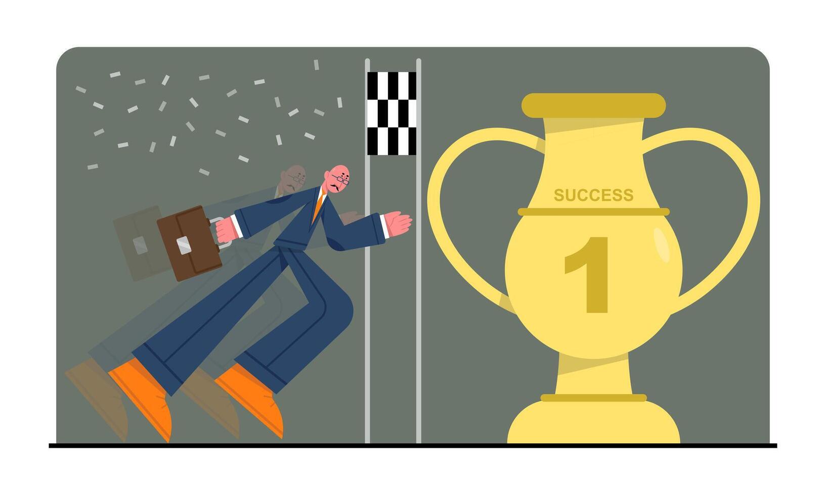 Man running towards finish line. Concept of deadlines, successful worker achieve goals vector