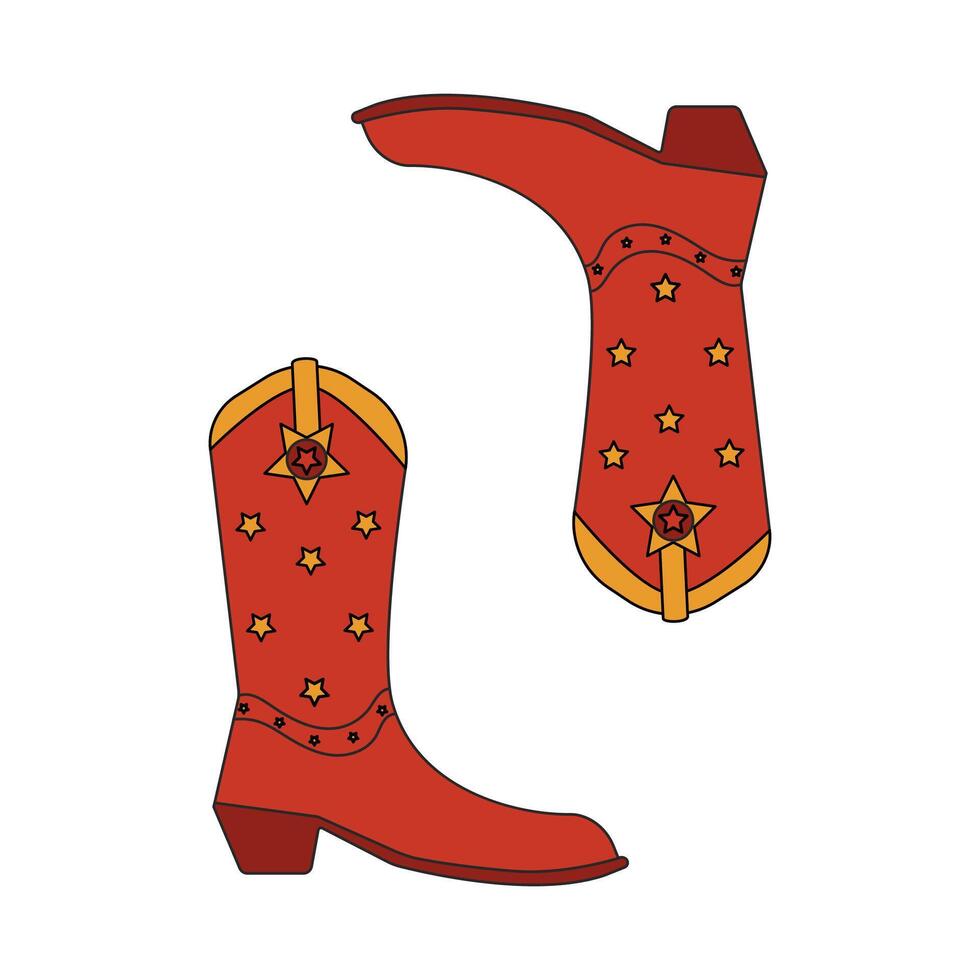 Retro cowboy boots with stars. Vector decorated cowgirl and western style cowboy boots. Wild West concept
