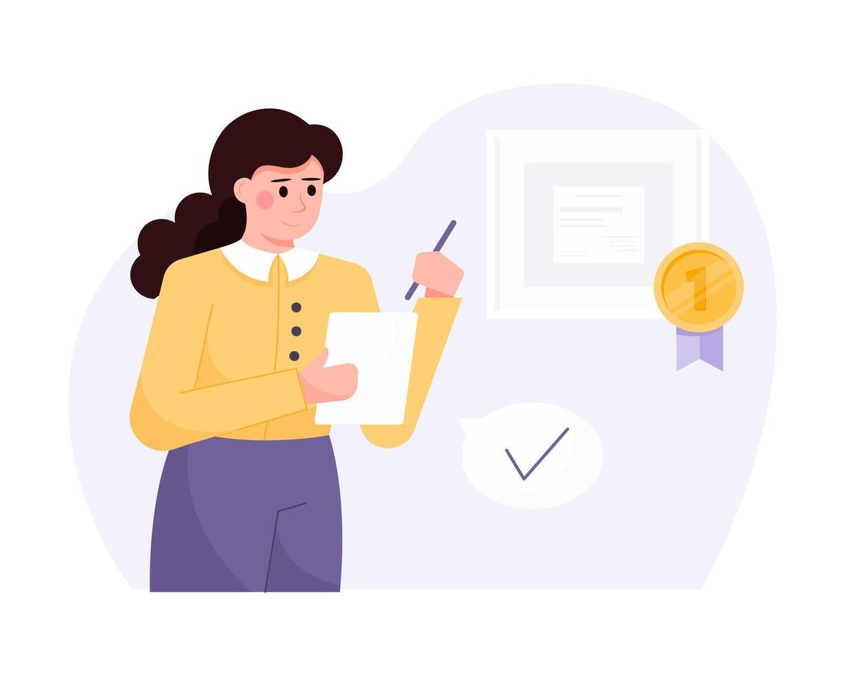 Businesswoman taking notes. Modern entrepreneurial activity. Concept of success at work vector