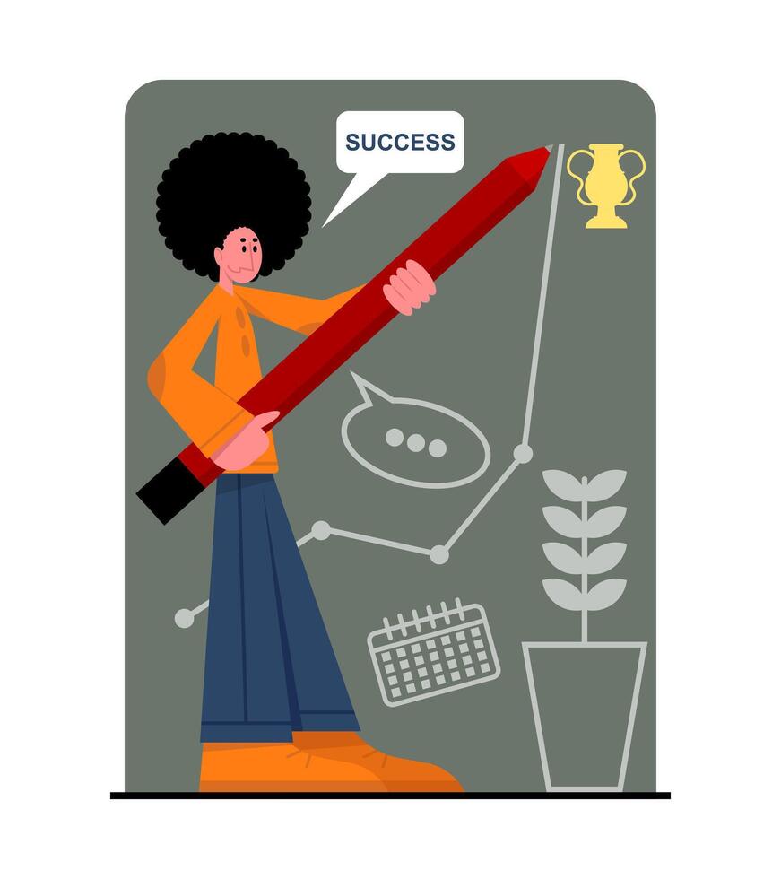 Man holding pencil and make plan. Handsome employees move up career ladder and achieve goals vector