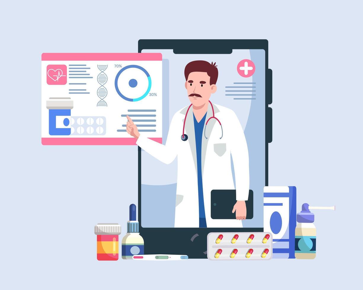 Virtual doctor talking about treatment and giving advices vector